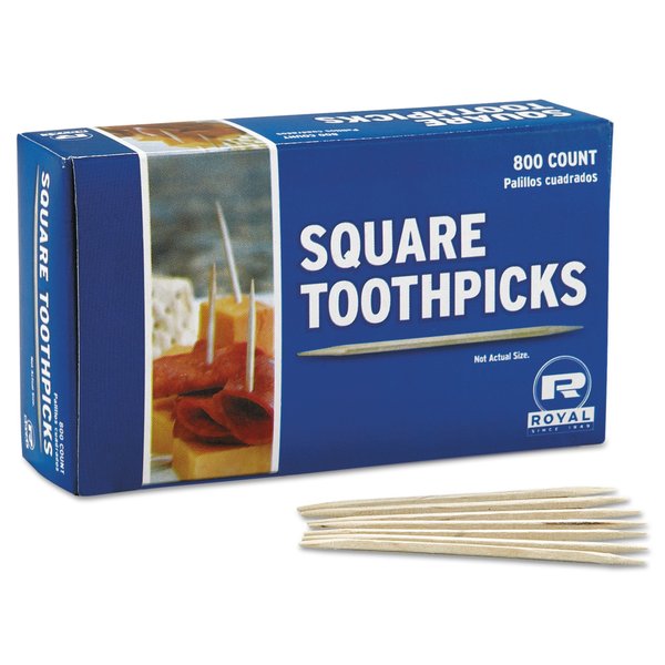 Amercareroyal Square Wood Toothpicks, 2 3/4", Natural, PK19200 RPP R820SQ